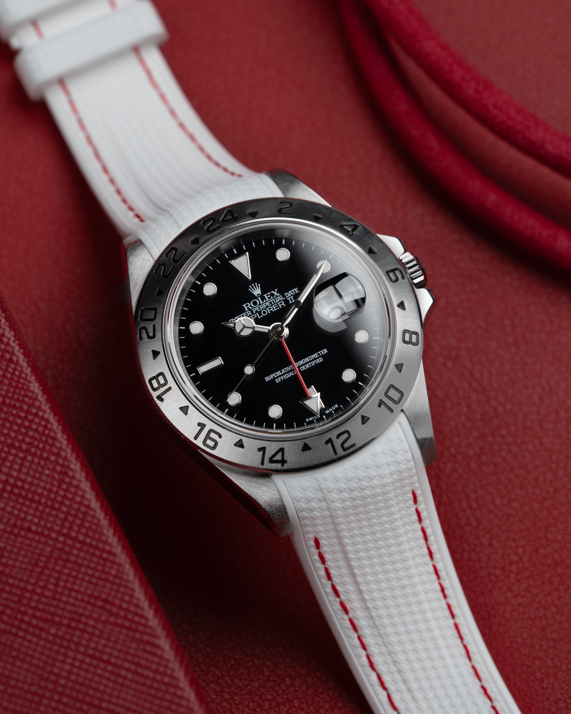 Curved Premium Rubber Strap for Rolex Explorer 16570 White Woven R