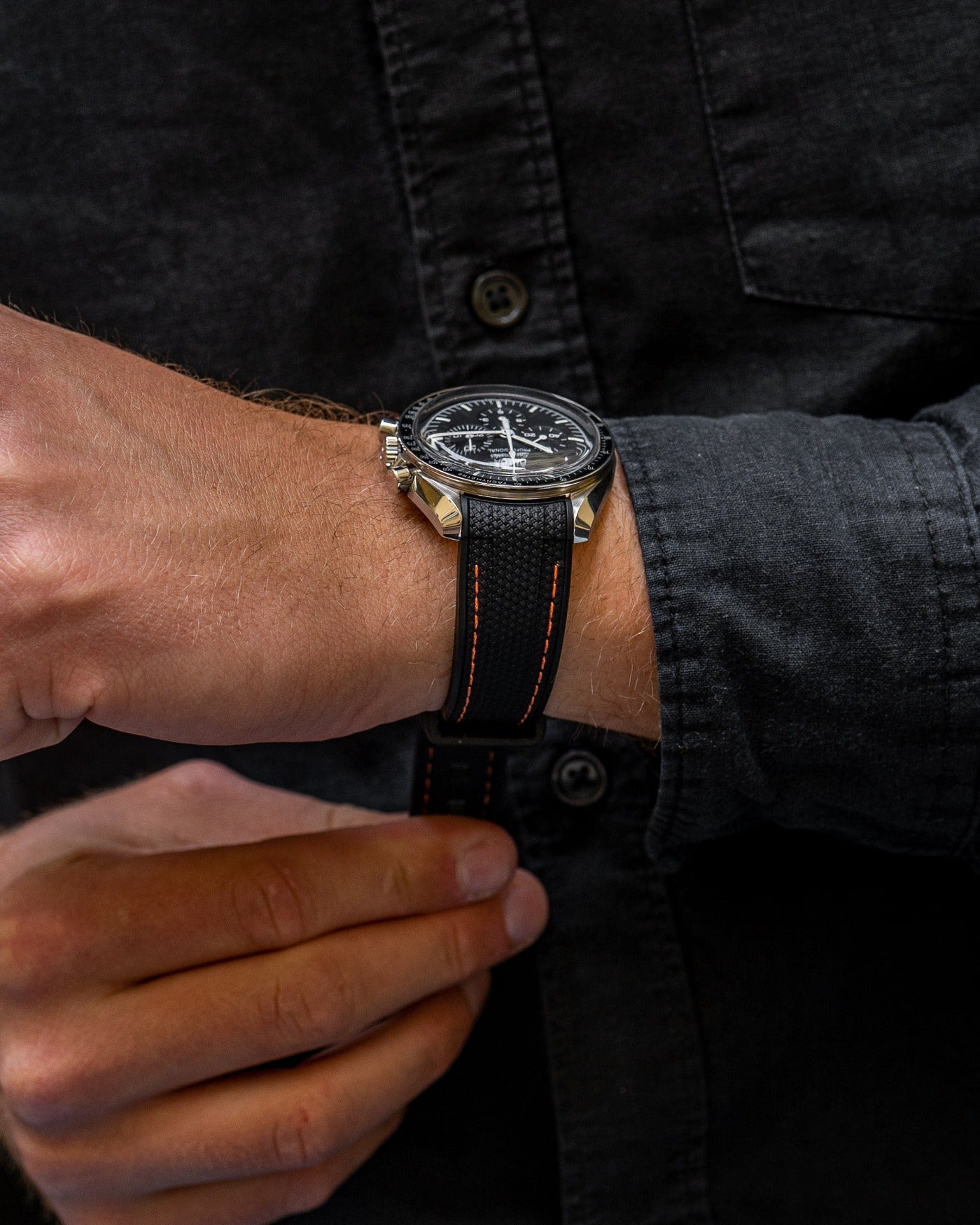 Curved Premium Rubber Strap for Speedmaster - Black