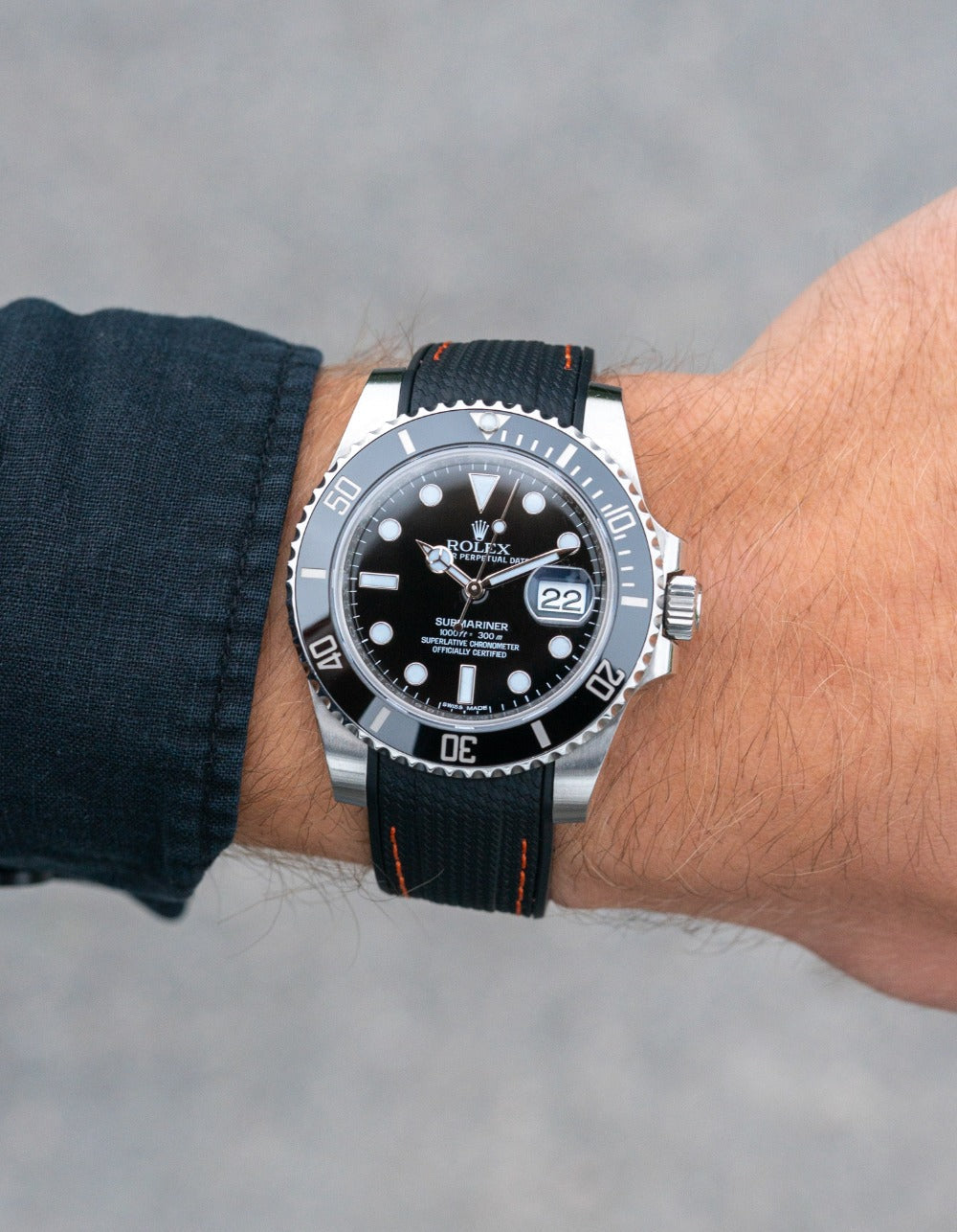Curved Premium Rubber Strap for Rolex Submariner - Black Woven