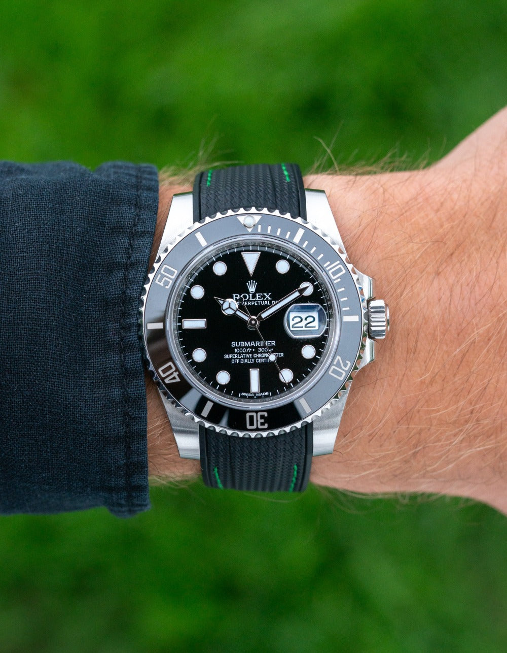 Curved Premium Rubber Strap for Rolex Submariner - Black Woven