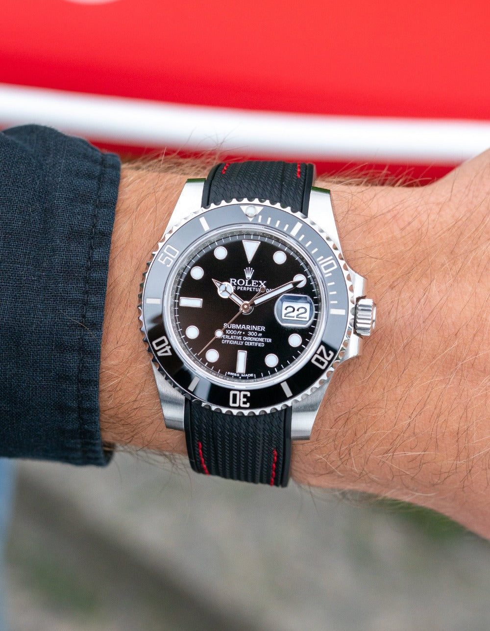 Curved Premium Rubber Strap for Rolex Submariner - Black Woven