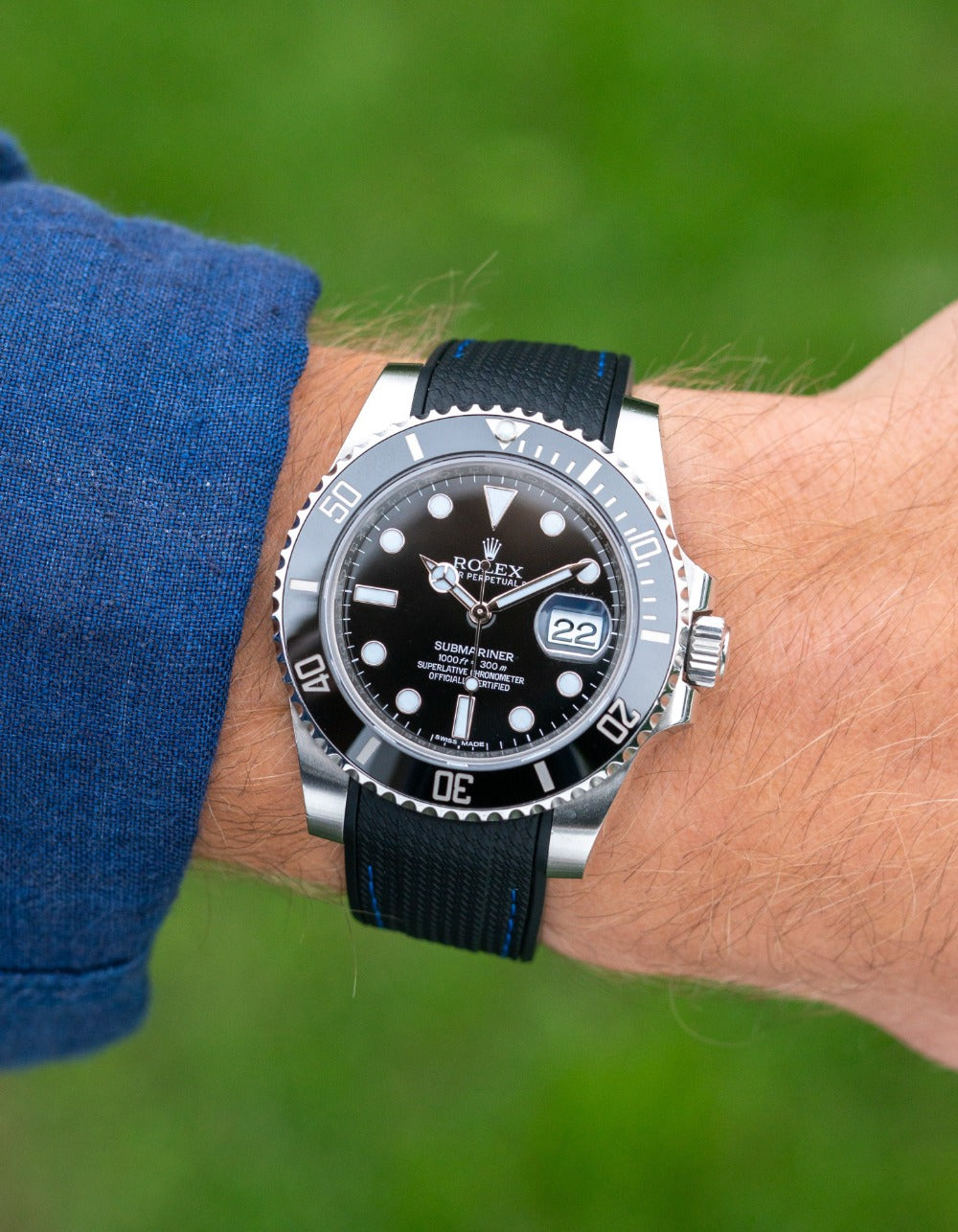 Curved Premium Rubber Strap for Rolex Submariner - Black Woven