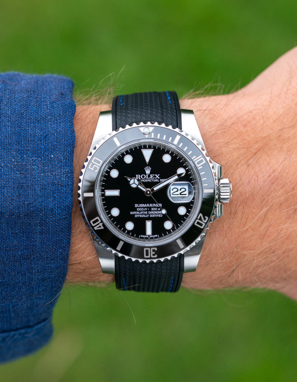 Curved Premium Rubber Strap for Rolex Submariner - Black Woven