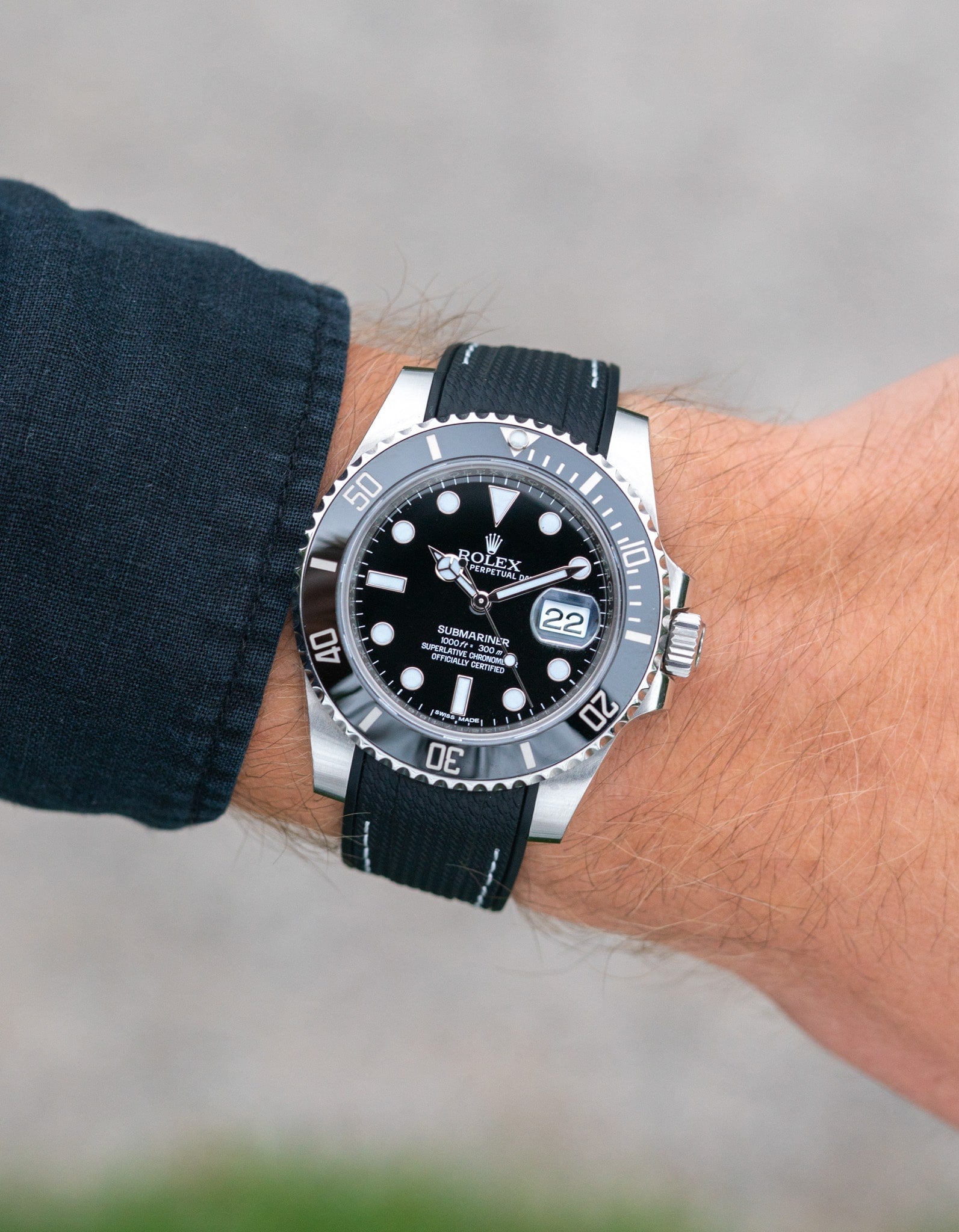 Curved Premium Rubber Strap for Rolex Submariner - Black Woven