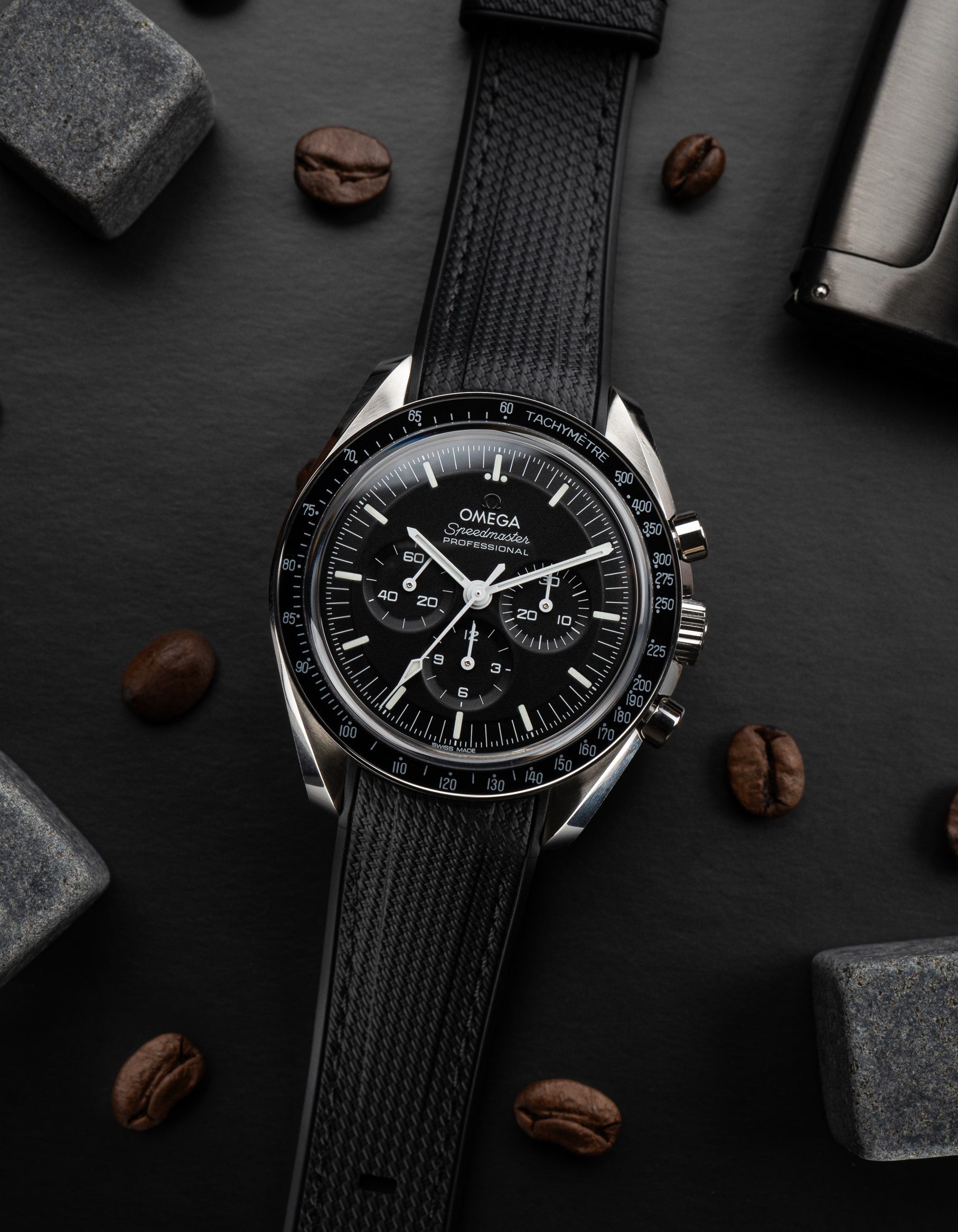 Curved Premium Rubber Strap for Speedmaster Black