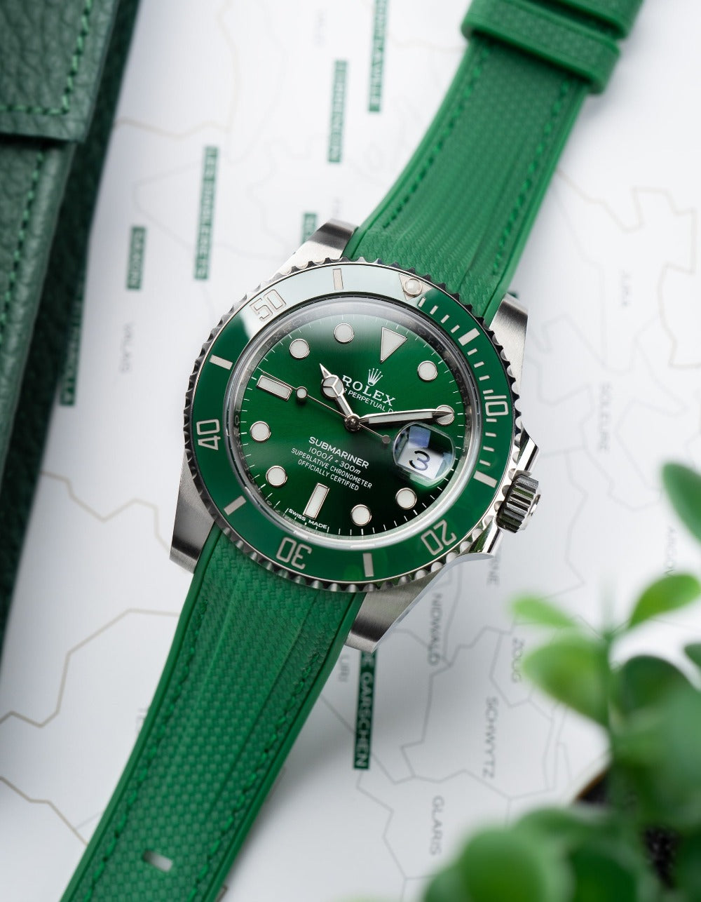 Curved Premium Rubber Strap for Rolex Submariner Green Woven