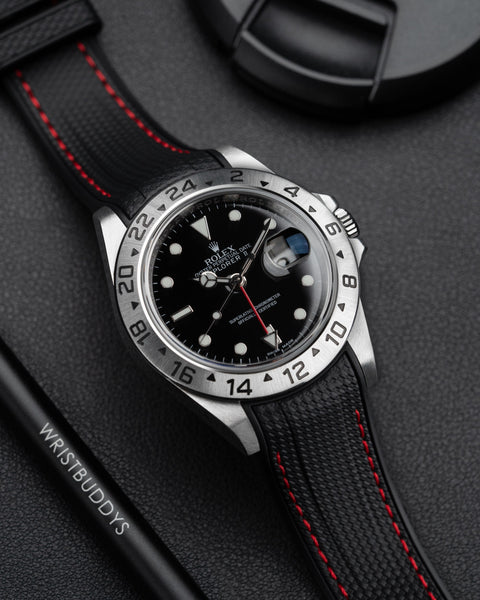 Curved Premium Rubber Strap for Rolex Explorer 16570 Black Woven R - Main Image